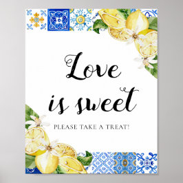 Póster Blue Tile Lemons Love es Sweet Tret Favor Rótulo