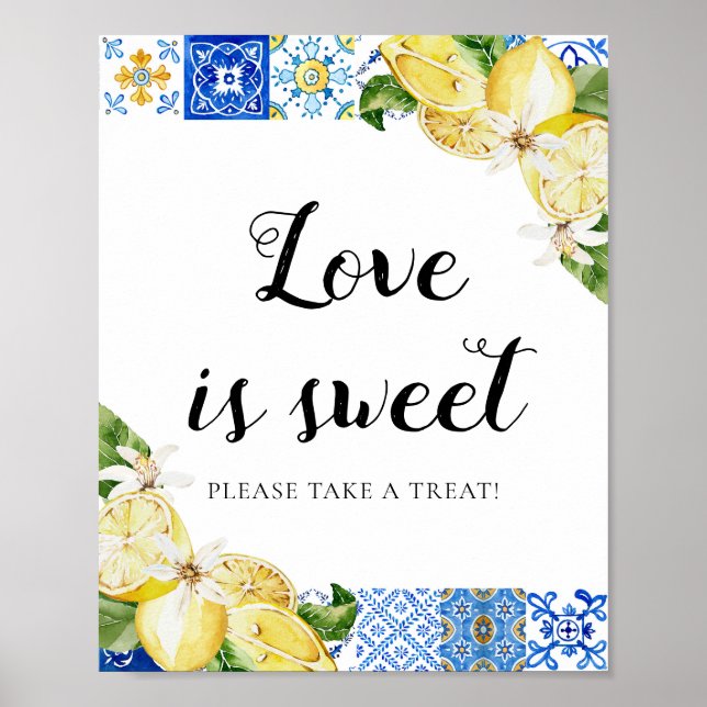 Póster Blue Tile Lemons Love es Sweet Tret Favor Rótulo (Frente)