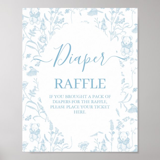 Póster Blue Toile Bear Baby Shower Boy (Frente)