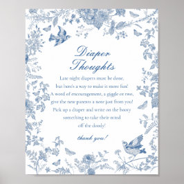 Póster Blue Toile De Jouy Diaper Thoughts Baby Shower