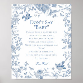 Póster Blue Toile De Jouy No Dice Juego De Baby Shower