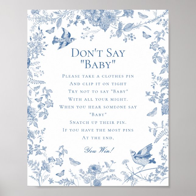 Póster Blue Toile De Jouy No Dice Juego De Baby Shower (Frente)