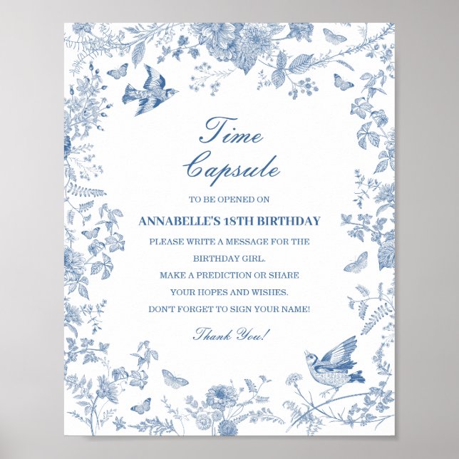 Póster Blue Toile De Jouy Time Capsule Baby Birday Game (Frente)