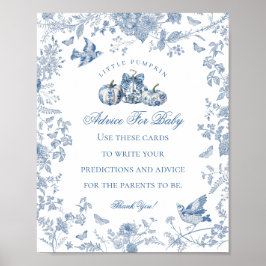 Póster Blue Toile Pumpkin French Fall Advice for Baby
