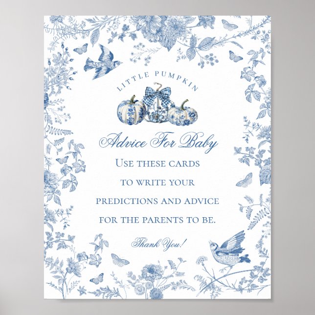 Póster Blue Toile Pumpkin French Fall Advice for Baby (Frente)