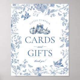 Póster Blue Toile Pumpkin French Fall Cards & Gifts Sign