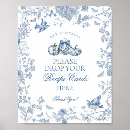 Póster Blue Toile Pumpkin French Fall Share a Recipe Sign