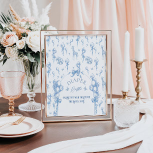 Póster Blue Toile Safari Animal Baby Shower Diaper