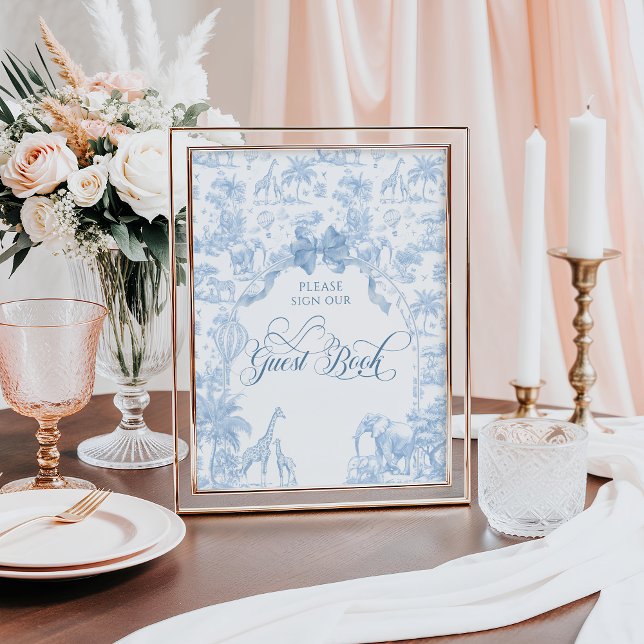Póster Blue Toile Safari Animal Baby Shower Guest Book (Subido por el creador)