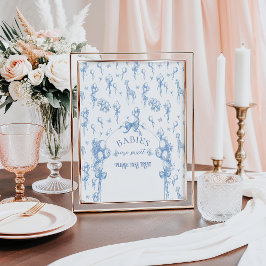 Póster Blue Toile Safari Animal Baby Shower Sweet Tret