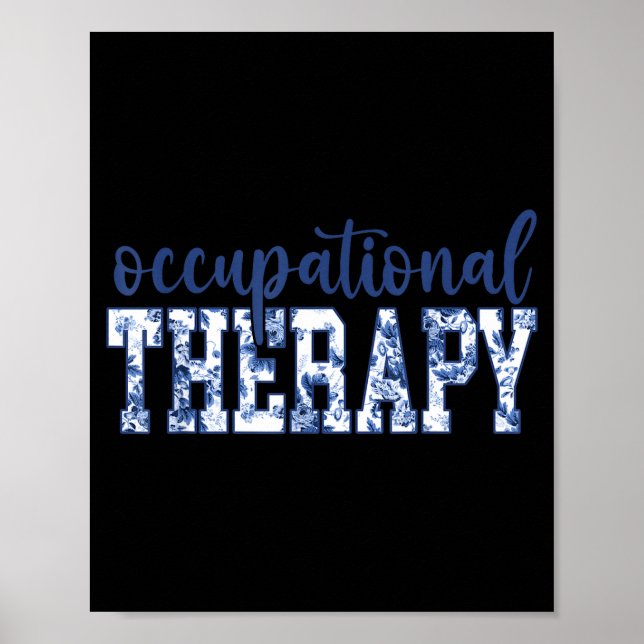 Póster Blue Toile Wildflower Occupational Therapy Ot Flor (Frente)