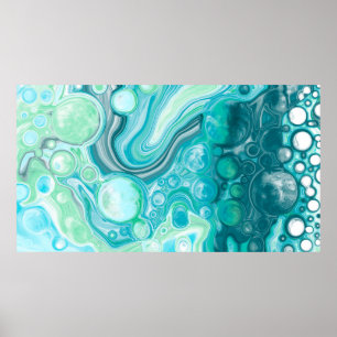 Póster Blue, Turquoise Sea Waves and Bubbles