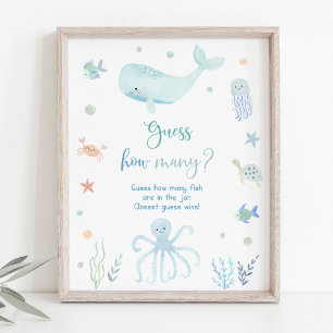 Póster Blue Under Sea Birthday adivina cuántos juegos