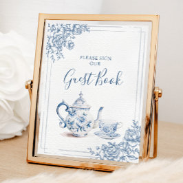 Póster Blue Victorian Garden Bridal Shower Tea Guest Book