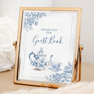 Póster Blue Victorian Garden Bridal Shower Tea Guest Book