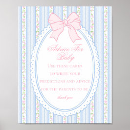 Póster Blue Vintage Fancy Floral Advice for Baby Shower
