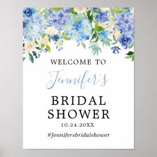 Póster Blue Watercolor Bridal Shower Poster de bienvenida