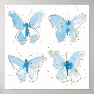 Póster Blue Watercolor Butterflies