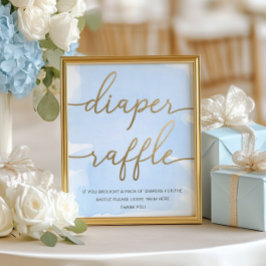 Póster Blue Watercolor Gold Diaper Raffle