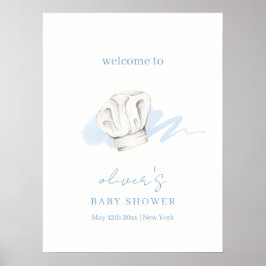 Póster Blue Watercolor Little Chef Bienvenida Baby Shower