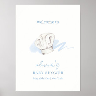 Póster Blue Watercolor Little Chef Bienvenida Baby Shower