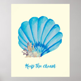 Póster Blue Watercolor Seashell , Inspiradora Cita Pos