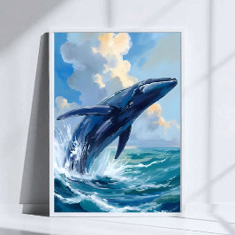 Póster Blue Whale Ocean Animal Watercolor Art