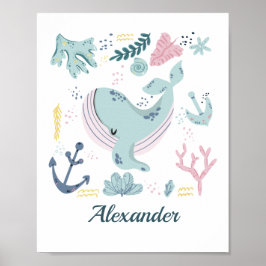 Póster Blue Whale Sea Life Nursery Wall Art Baby Gift