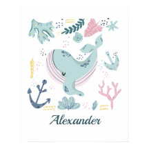 Blue Whale Sea Life Nursery Wall Art Baby Gift