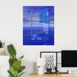 Póster Blue Whenever Surreal Science Fiction Art<br><div class="desc">Whenever,  or perhaps where ever. Blue shapes that should be familiar but are not quite stand on what could be a blue plane,  or could a layer of the dark blue clouds in the background. Surreal science fiction art by Judi Suni Hall at Gingezel.</div>