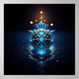 Póster Blue White Fractal Design With Stars