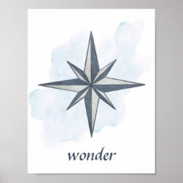 Póster Blue White Gray Compass Rosa Nautical Ocean Them