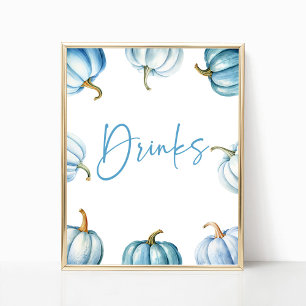 Póster Blue White Pumpkin Caer Beber Fiesta Rótulo de oto