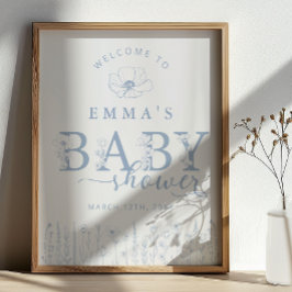 Póster Blue Wildflower Baby Shower Welcome Sign