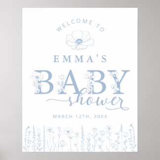 Póster Blue Wildflower Baby Shower Welcome Sign