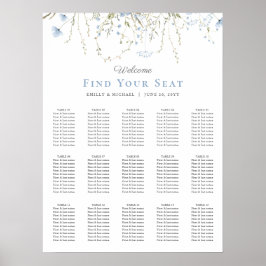 Póster Blue Wildflower Periwinkle Wedding Seating Chart