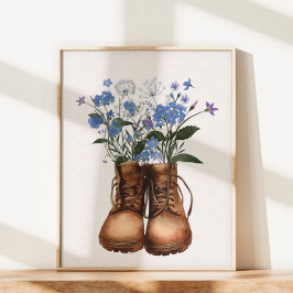 Póster Blue Wildflower Senderismo Boots al aire libre