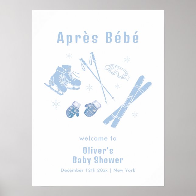 Póster Blue Winter Après Bébé Ski Baby Shower Welcome (Frente)