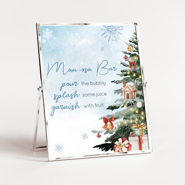 Póster Blue Winter Baby It's Cold Fuera de Mom Osa Bar (Baby It's Cold Outside Baby Shower Mom Osa Bar Sign)