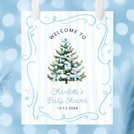 Póster Blue Winter Christmas Tree Baby Shower Welcome