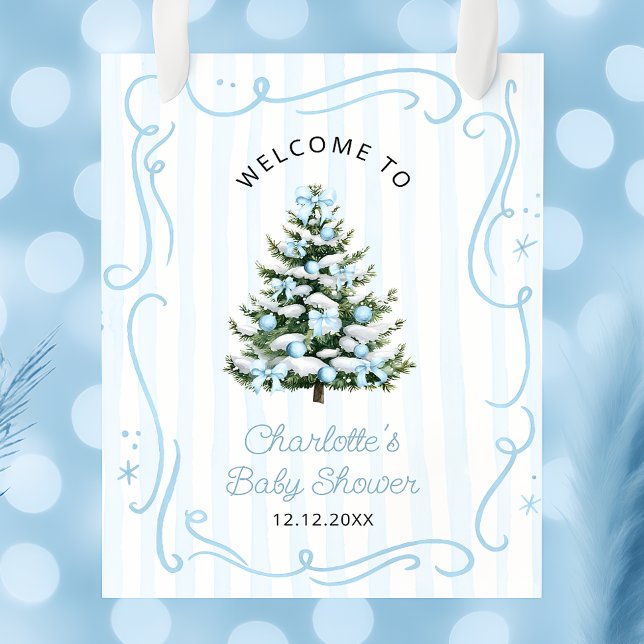 Póster Blue Winter Christmas Tree Baby Shower Welcome (Subido por el creador)