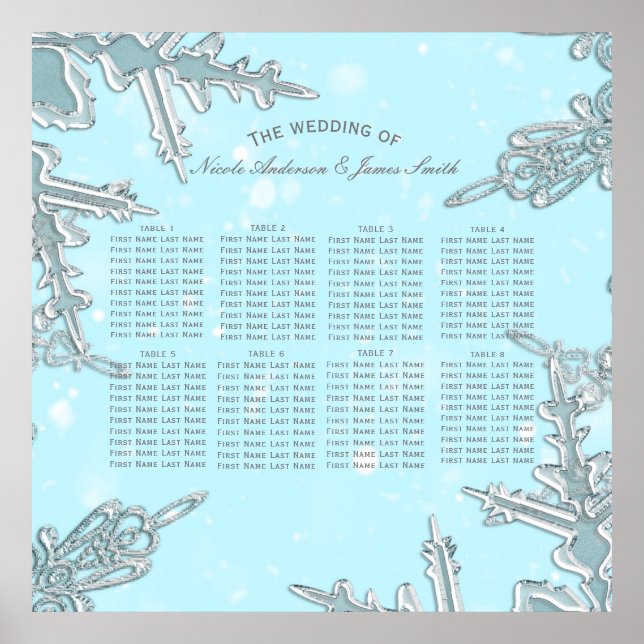 Póster Blue Winter Wonderland Snowflakes Boda (Frente)
