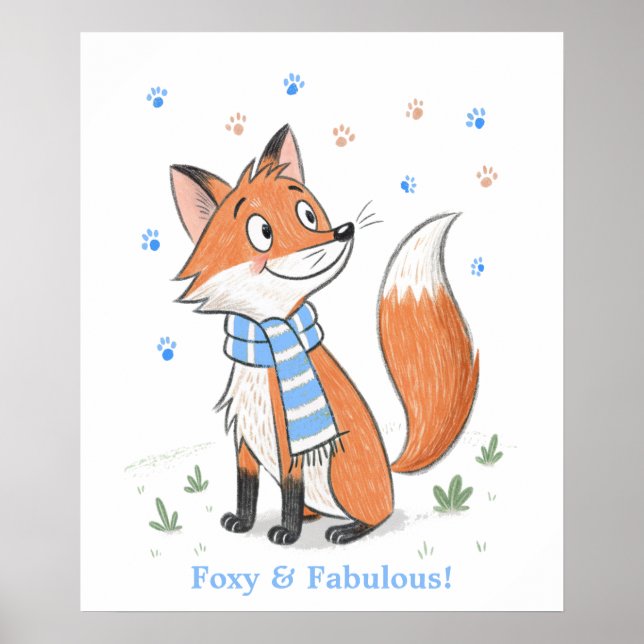 Póster Blue Woodland Cheeky Fox Playage Doodle Animal (Frente)