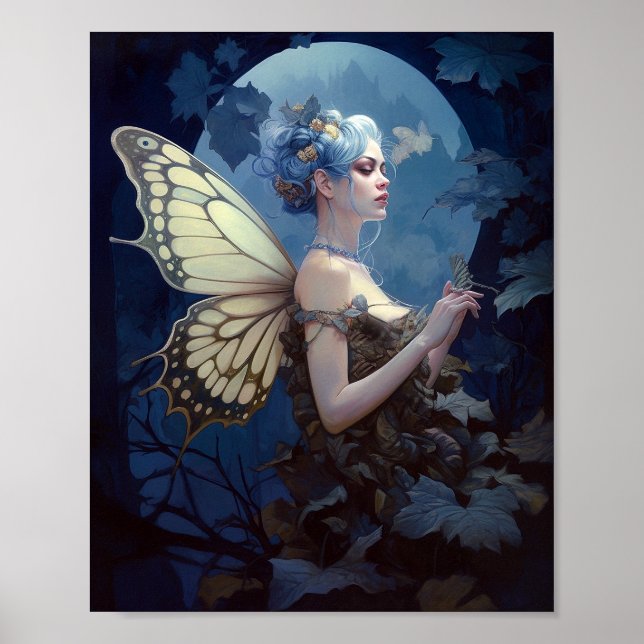 Póster Blue Woodland Fairy Fantasy Art (Frente)