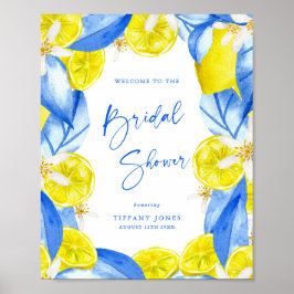 Póster Blue Yellow Lemons Bridal Shower Welcome Sign