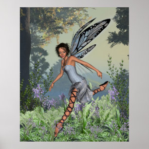 Póster Bluebell Fairy in Spring Woodland