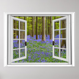 Póster Bluebells y árboles ven la ventana de Faux