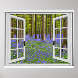 Póster Bluebells y árboles ven la ventana de Faux
