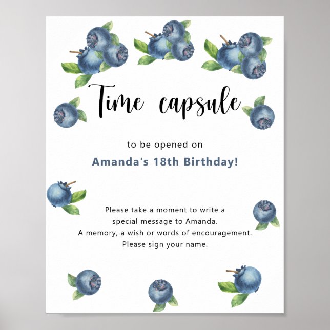 Póster Blueberries Time Capsule 1er cumpleaños (Frente)