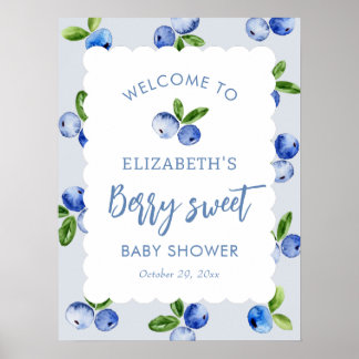 Póster Blueberry Berry Sweet Boy Baby Shower Welcome Sign